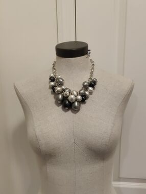 Statement Silver & Gunmetal Cluster Necklace  Women Jewelry Bulky Y2K Retro Maxi